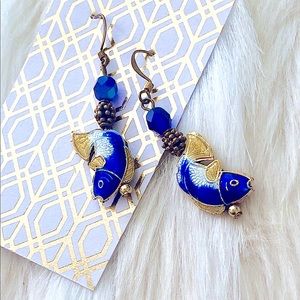 Koi Fish Bright Blue Dangly Earrings!!!!!